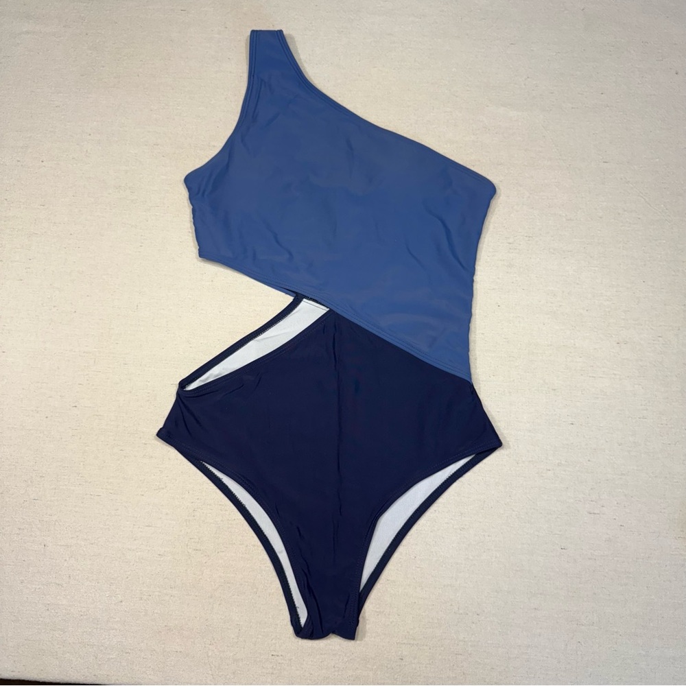SweatyRocks NWOT One Shoulder Cutout One Piece Swimsuit Monokini Blue Size Small